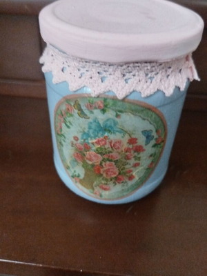 Decoupage jar like new, ideal for storing bay leaves and spices