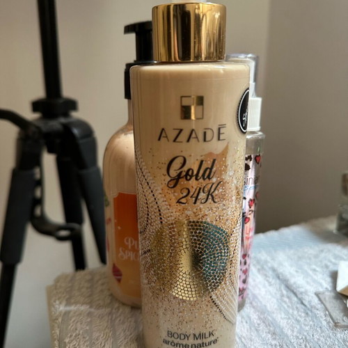 Body lotion Azade Gold 24K, Lavish Jare Pumpkin Spice Spirit and Messinian Spa hair & body mist used
