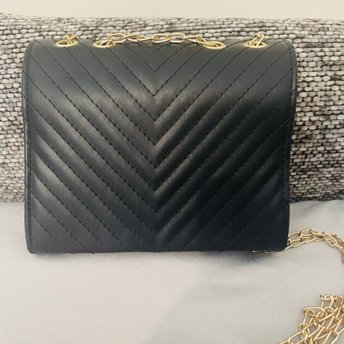 Bag new black chevron quilted with gold chain and V detail