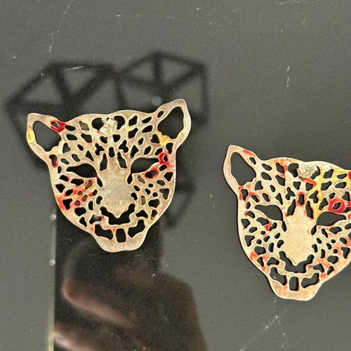 Silver leopard earrings with red enamel by Katerina Gazepis like new