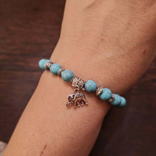 Bracelet with turquoise and elephant new