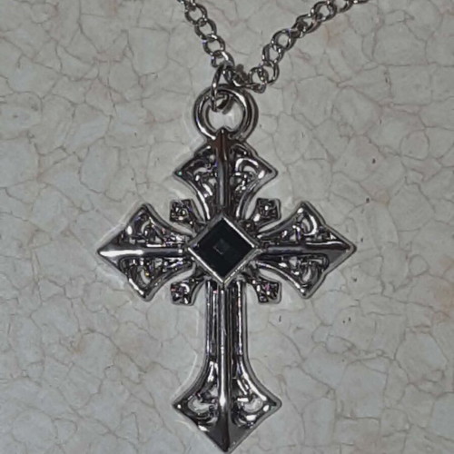 Men's cross in steel with black stone gothic style new