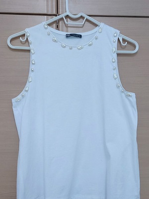 Zara blouse with pearl details new, size S/M, white