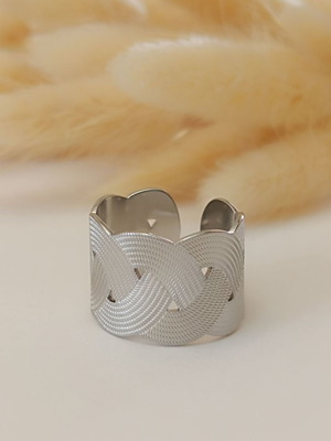 Braided adjustable ring stainless steel new silver