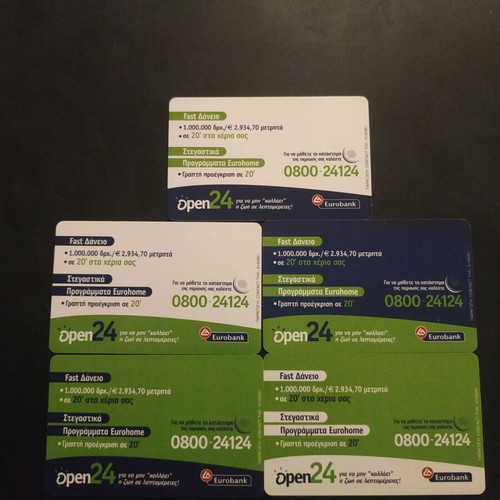 Eurobank Open24 phone card set, 5 pieces, 06/2001