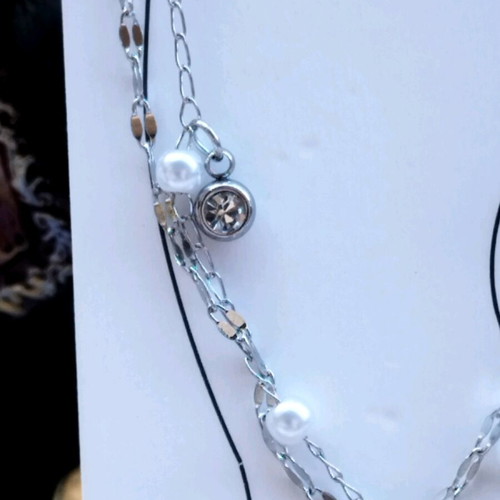 Anklet bracelet new with crystals and pearls silver