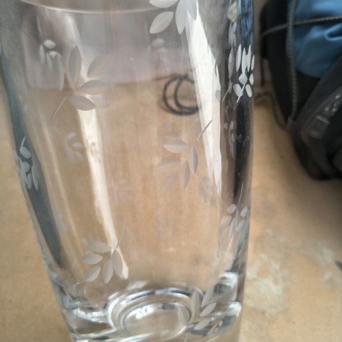 Vintage crystal vase J.G. Durand with engraved leaves, France