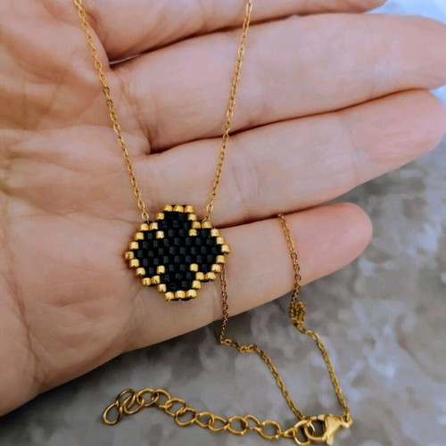 Steel necklace black cross with miyuki made to order