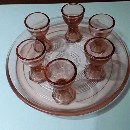 Liqueur glasses used, set of 6 with matching color tray