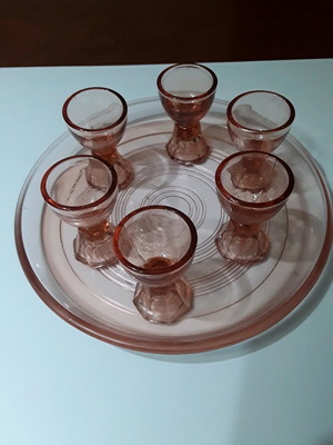 Liqueur glasses used, set of 6 with matching color tray