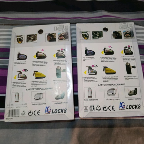 Disc lock set with alarm, 2 pieces, black and gray, new