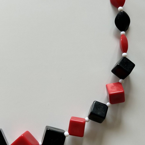 Set of 2 handmade necklaces with red, black, and brown beads like new
