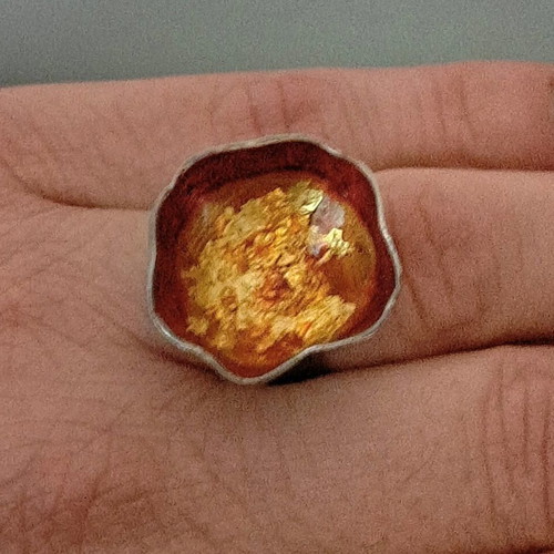 Silver Handmade Ring 925 with Red, Orange and Gold Interior like new