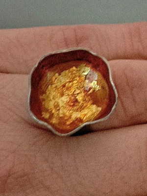 Silver Handmade Ring 925 with Red, Orange and Gold Interior like new