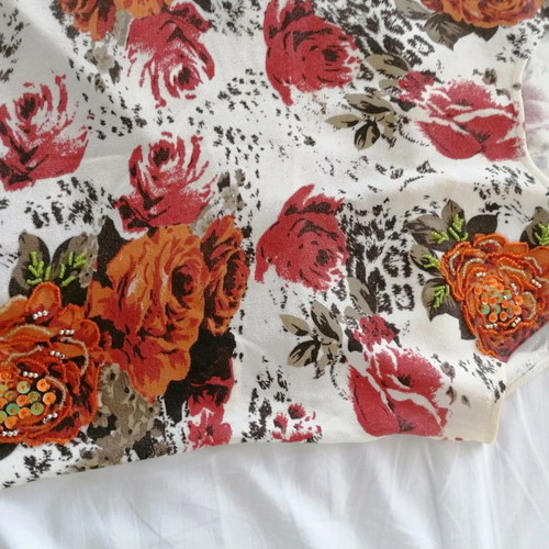 Twin set summer printed with embroidery and beads