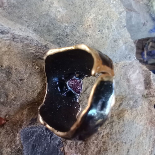 Large handmade silver (925) ring with ruby and 22k gold plating, like new