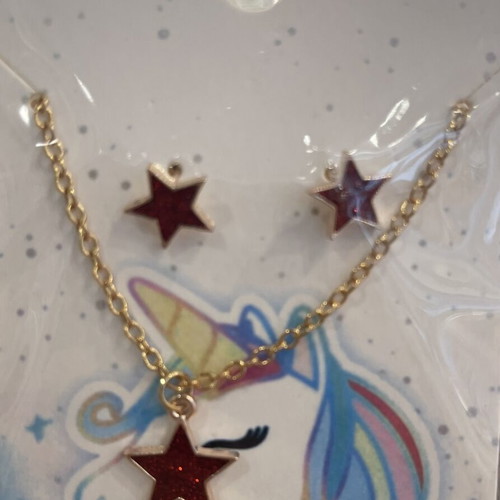 Children's jewelry set star dark red with glitter