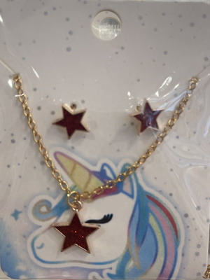 Children's jewelry set star dark red with glitter