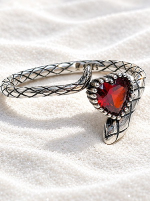 925 Silver Ring with Zircon, Size 54, New, Red and Silver