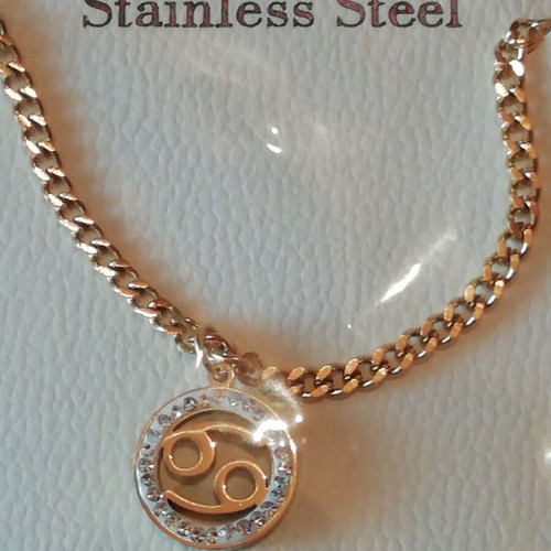 Cancer Zodiac Necklace steel gold-plated pendant with clear zircon new