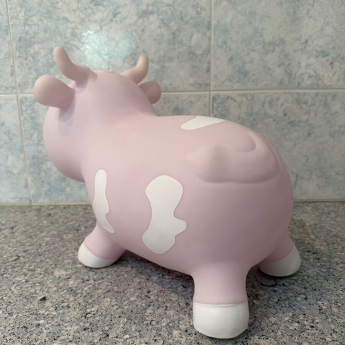 KidzzFarm Bella inflatable hopping toy cow used, pink