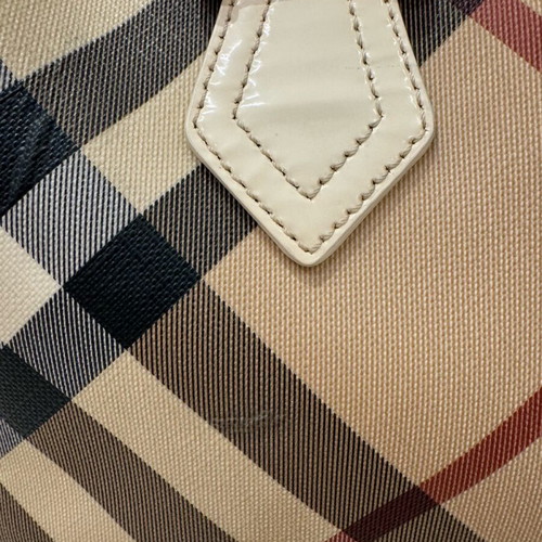 Burberry handbag used, leather and canvas, white-beige