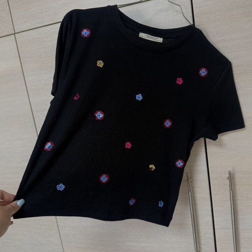 Zara black ribbed crop top with sequin embroidery, like new