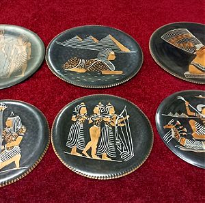 6 Χάλκινα διακοσμητικά πιάτα τοίχου με Αιγυπτιακές θεότητες