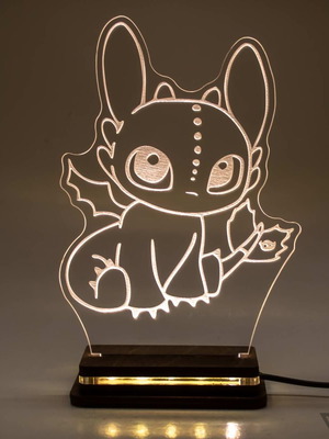Φωτιστικό LED How to Train your Dragon - Toothless με ξύλινη βάση και plexiglass καινούργιο