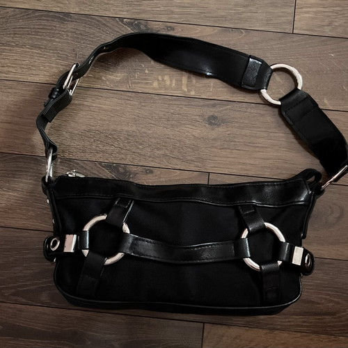 Vintage faux leather handbag, black, retro style