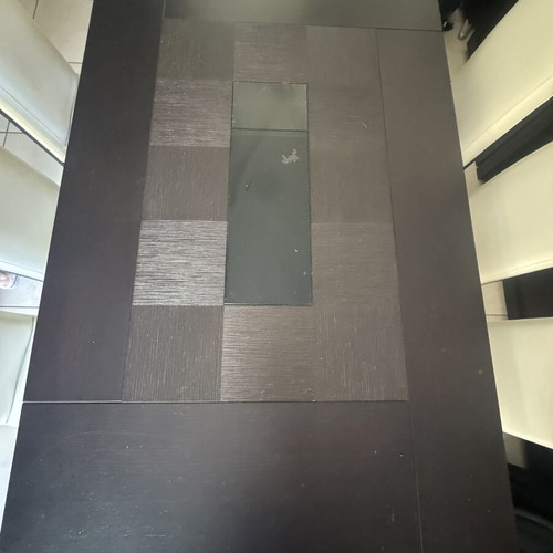 Dining table modern wenge color with glass detail and extension mechanism like new