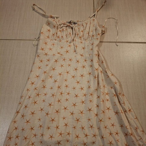 Dress for 16-year-old girls summer, size Small, beige with orange stars, linen, Pull&Bear, like new