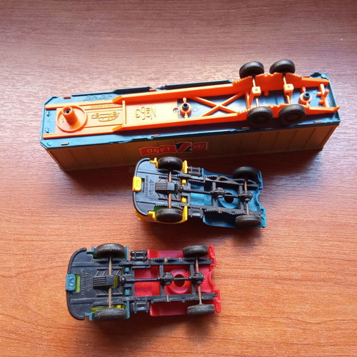 Joy Toy collectible plastic toy trucks used, pack of 2, 1980s