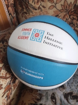 Basketball ball like new, blue and white with Summer Youth Academy logo