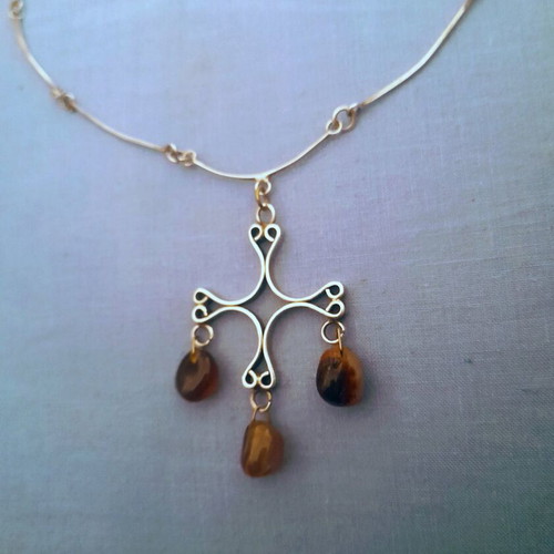 Retro 70s silver cross necklace with genuine agate stones used