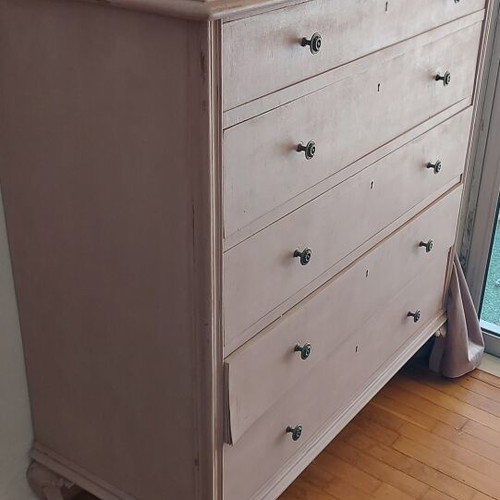 Louis XV vintage wooden dresser, refurbished, dusty pink