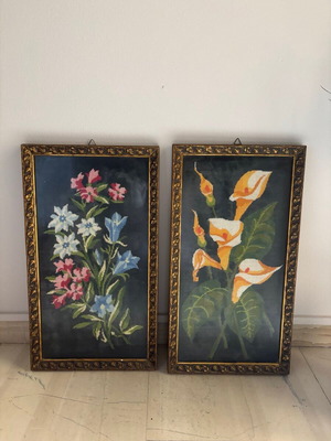 Framed embroidery textile paintings like new, set of 2