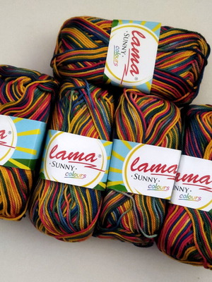Sunny Lama Colours knitting yarn new, pack of 5, multicolor cotton