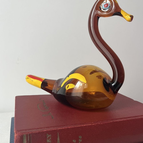 Vintage γυάλινος κύκνος χειροποίητη φιγούρα folk art μεταχειρισμένο