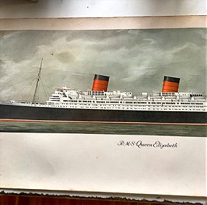Υπερωκαιάνιο RMS Queen Elizabeth Λιθογραφία 80x36cmm