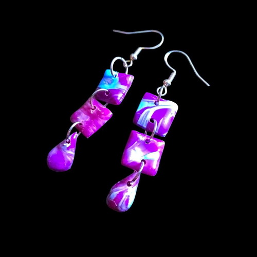 Handmade recycled plastic earrings blue and purple, new