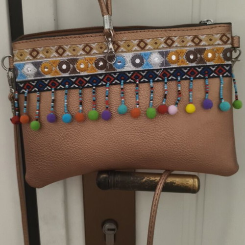 Crossbody bag new, beige and brown with two handles