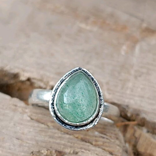 Silver-plated ring with aventurine, adjustable size, women's, new
