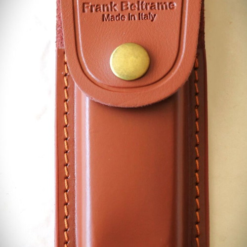 Italian Frank Bertame folding pocket knife with teak wood handle and leather sheath new