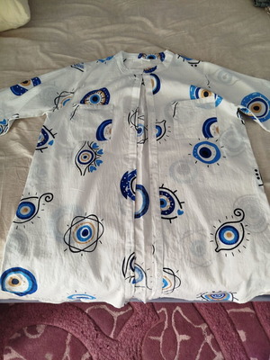 Indian kaftan one size, white and blue