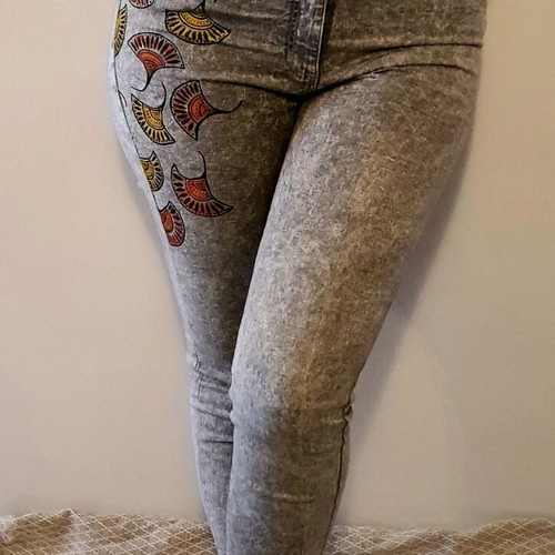 Bershka gray jeans with hand-painted details made to order