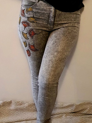 Bershka gray jeans with hand-painted details made to order