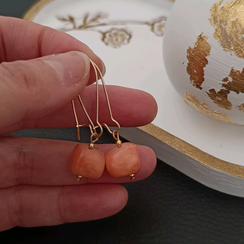 Summer coral earrings with jade & steel details