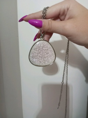 Modern iridescent pendant like new, white and pink