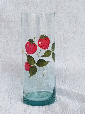Glass vase like new with painted strawberries